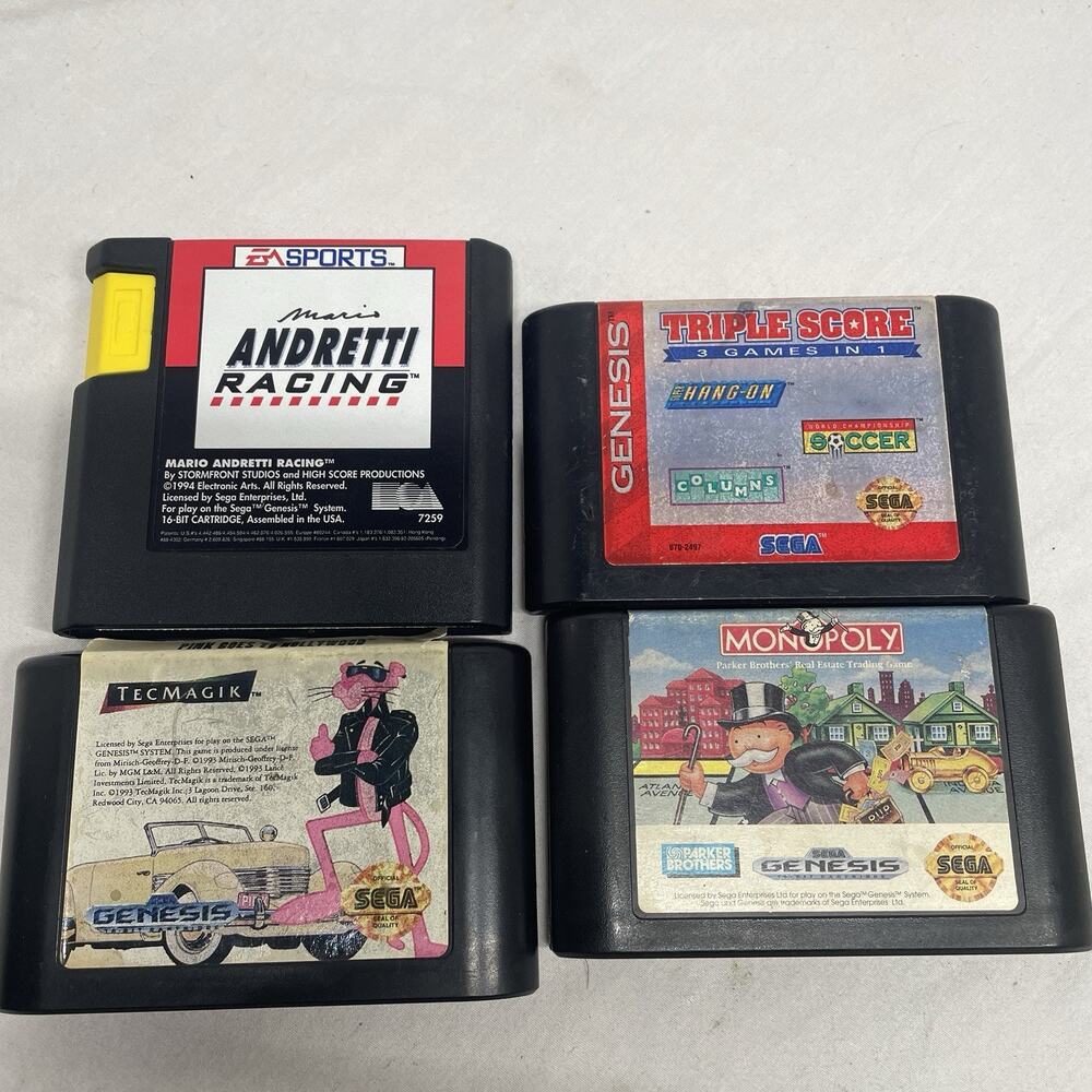 Sega Genesis 4-Game Bundle - Pink Panther, Triple Score, Monopoly, Andretti Race